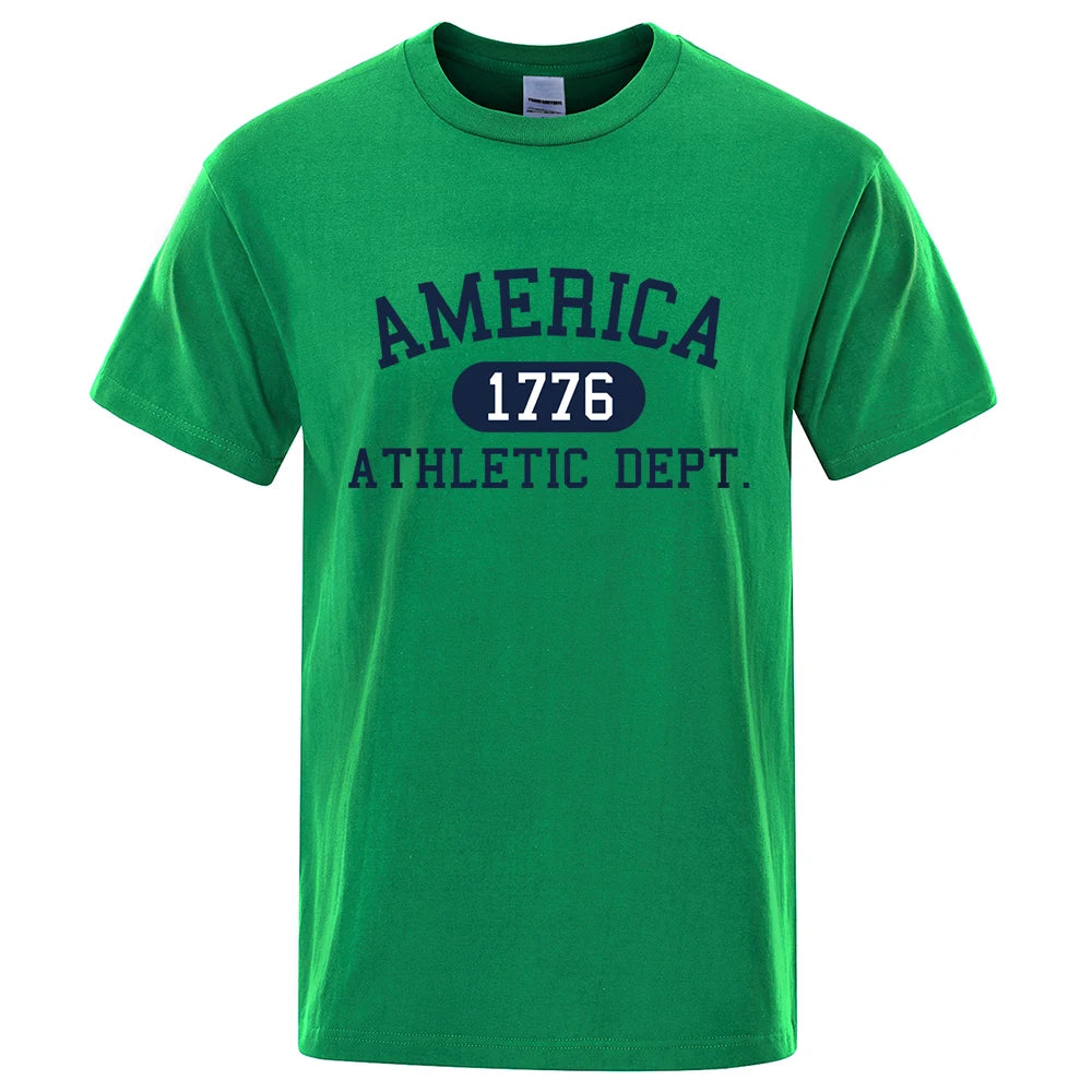 America 1776 Athletic Dept Letter Tshirt Man Fashion Tee Clothes Summer Luxury T-Shirt Hip Hop Breathable Cotton Tee Clothes