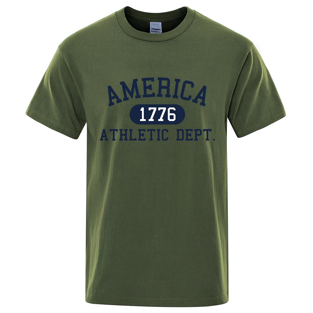 America 1776 Athletic Dept Letter Tshirt Man Fashion Tee Clothes Summer Luxury T-Shirt Hip Hop Breathable Cotton Tee Clothes