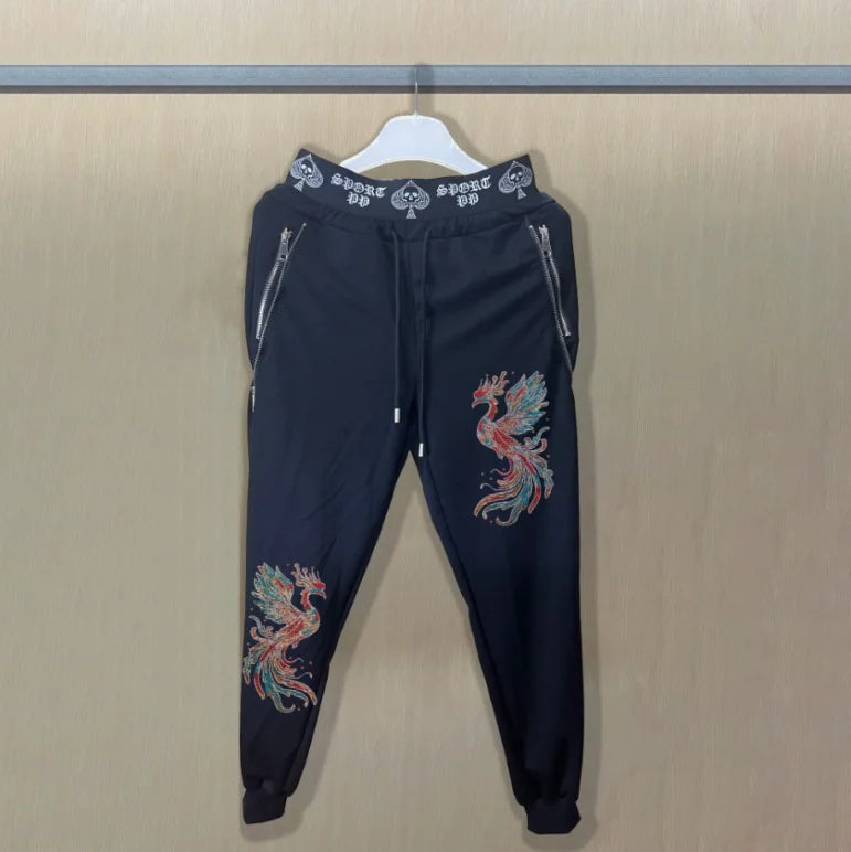 Men's Slim Fit Track Pants – Multi-Pocket Rhinestone Sweatpants only pant